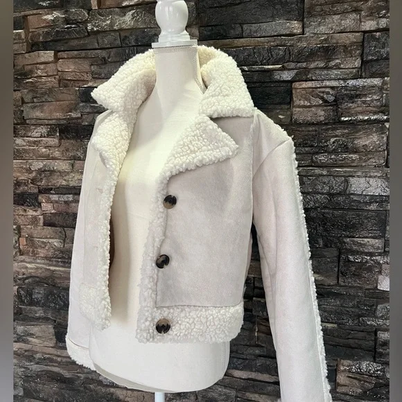 Wild Fable Cream Teddy Jacket with Button Closure - Picture 3 of 12